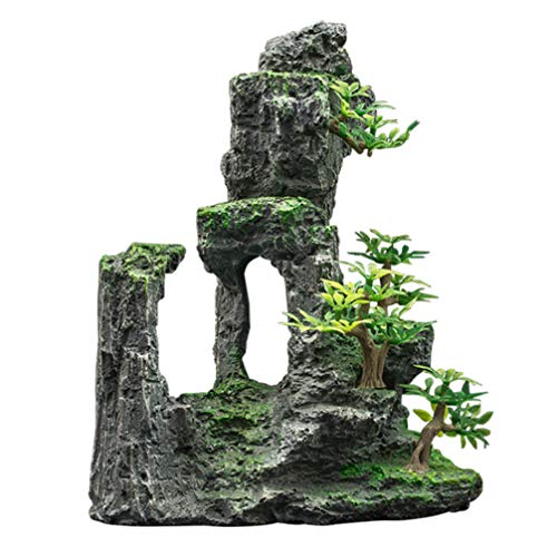 Balacoo Resina de Peces de Montaña Ornamental Acuario Roca Cueva Betta Fish Hideout Micro Paisaje Piedra Decoración para Acuario Accesorios (Verde)