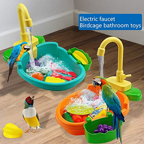 Baño para Pájaros Loro, Piscina para Mascotas con Comedero para Pájaros con Ducha para Pájaros Faucet, Piscina para Bañera Automática con Contenedor De Alimentos, 34,7x24x8,2 Cm