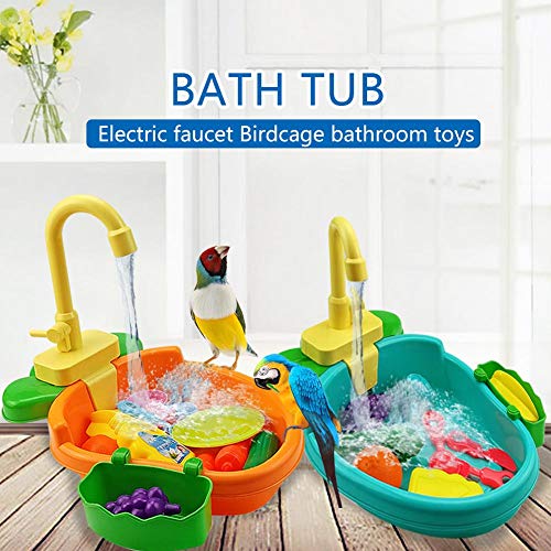 Baño para Pájaros Loro, Piscina para Mascotas con Comedero para Pájaros con Ducha para Pájaros Faucet, Piscina para Bañera Automática con Contenedor De Alimentos, 34,7x24x8,2 Cm