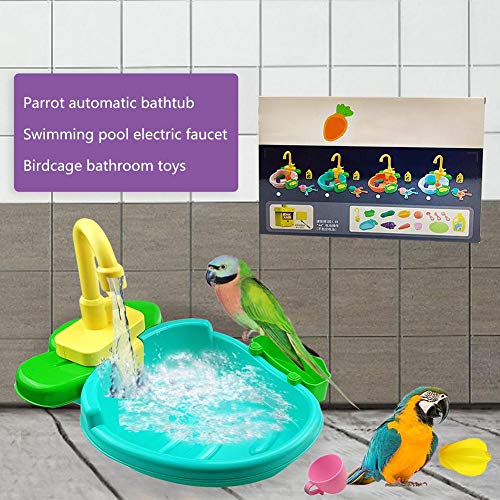 Baño para Pájaros Loro, Piscina para Mascotas con Comedero para Pájaros con Ducha para Pájaros Faucet, Piscina para Bañera Automática con Contenedor De Alimentos, 34,7x24x8,2 Cm