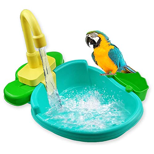 Baño para Pájaros Loro, Piscina para Mascotas con Comedero para Pájaros con Ducha para Pájaros Faucet, Piscina para Bañera Automática con Contenedor De Alimentos, 34,7x24x8,2 Cm