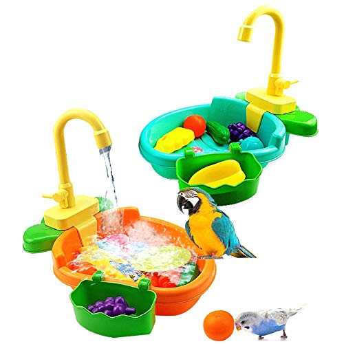 Baño para Pájaros Loro, Piscina para Mascotas con Comedero para Pájaros con Ducha para Pájaros Faucet, Piscina para Bañera Automática con Contenedor De Alimentos, 34,7x24x8,2 Cm