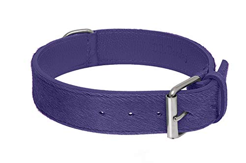 BB_Bardog Collar artesanal de piel estilo caballo morado, talla M (Artisan Collar Calf Hair Leather Violet, talla M)