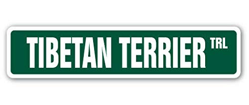 BCTS TIBETAN TERRIER - Señal de calle para perro criador de mascotas veterinario para decoración del hogar, cartel de metal para exteriores, 4 x 16 pulgadas