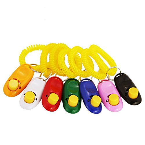 Best País 7 colores de botón Clicker perro con muñeca banda para Clicker Training