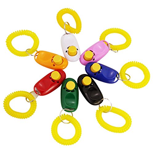 Best País 7 colores de botón Clicker perro con muñeca banda para Clicker Training