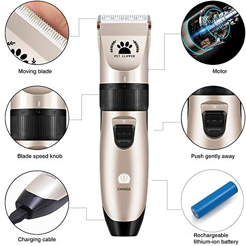 Binwe Juego de recortadores eléctricos para el Pelo de Las Mascotas con Peine guía y Cepillo de Limpieza Cortapelos para el Cuidado Diario del Gato del Perro