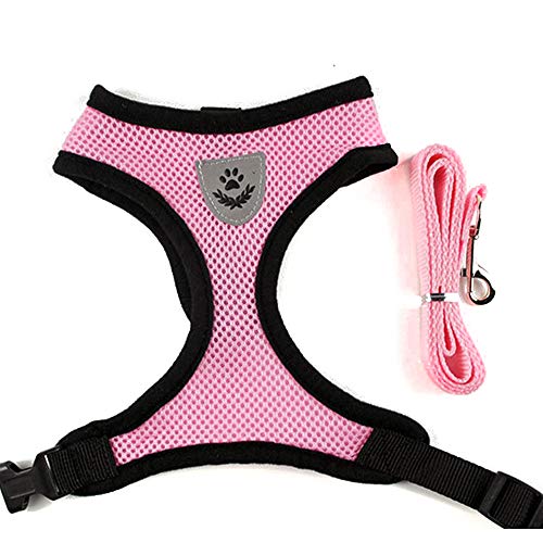 BLEVET Arnés Perro Gato Ajustable Respirante Pequeña Chaleco para Cachorros, Perros Pequeños y Gatos MZ046 (M, Pink)