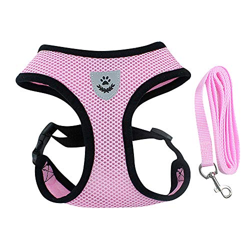 BLEVET Arnés Perro Gato Ajustable Respirante Pequeña Chaleco para Cachorros, Perros Pequeños y Gatos MZ046 (M, Pink)