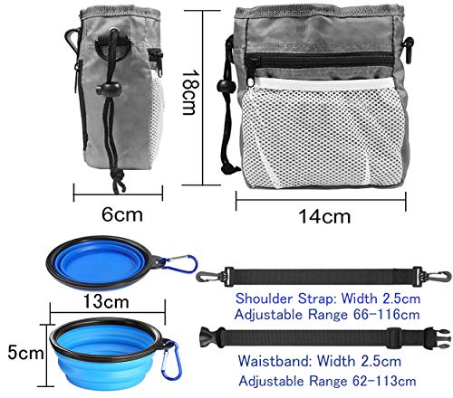 Bolsa de Entrenamiento para Perros, Bolsa para Entrenamiento Portátil, Bolsa para Golosinas para Mascota, con contenedor de agua plegable de silicona multifuncional, y Dispensador de Bolsa Caca (Gris)