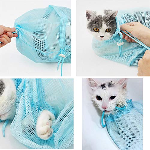 Bolsa de lavado para el baño del gato, bolsas de ducha ajustables para el gato, transpirables para la alimentación de medicamentos, rasguño, corte de uñas, examen de la oreja limpia bolsa de malla