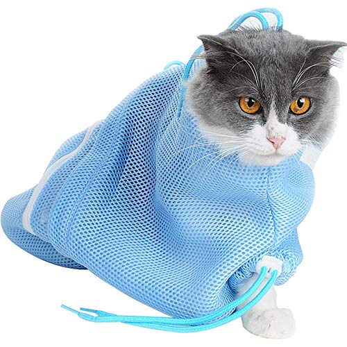 Bolsa de lavado para el baño del gato, bolsas de ducha ajustables para el gato, transpirables para la alimentación de medicamentos, rasguño, corte de uñas, examen de la oreja limpia bolsa de malla