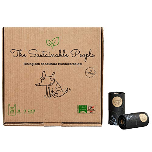 Bolsas biodegradables para excrementos de perro TSP con asas, certificado OK compost Home – 100% compostable y biodegradable – grande y extra gruesa (18 µm), (252 bolsas)