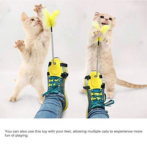 Bomoya Juguete para gatos con plumas, juguete de primavera favorito de la mascota suministros interactivos con personas niños