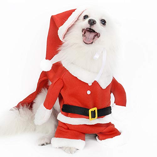 Bonito diseño navideño con diseño de Papá Noel, ropa de siamés navideño, chaqueta con capucha para perro/gato, decoración de cosplay (S)