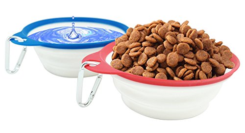 BPS 2Pcs Comedero Bebedero Plegable para Mascotas Perros Gatos Cuenco Portátil Silicona de Viaje Color Azar (S: Diametro 13.5 cm) BPS-5725*2