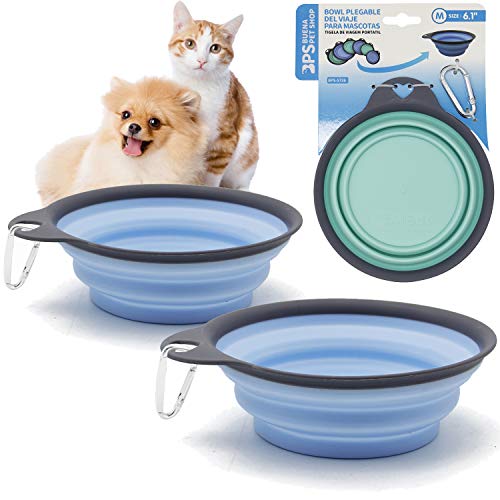 BPS 2Pcs Comedero Bebedero Plegable para Mascotas Perros Gatos Cuenco Portátil Silicona de Viaje Color Azar (S: Diametro 13.5 cm) BPS-5725*2