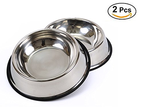 BPS® 2X Comedero Bebedero Acero Inoxidable para Perro Gato Mascotas Diámetro 3 Tamaños para Elegir 15.5/18/19 cm (15,5 cm) BPS-5501 * 2