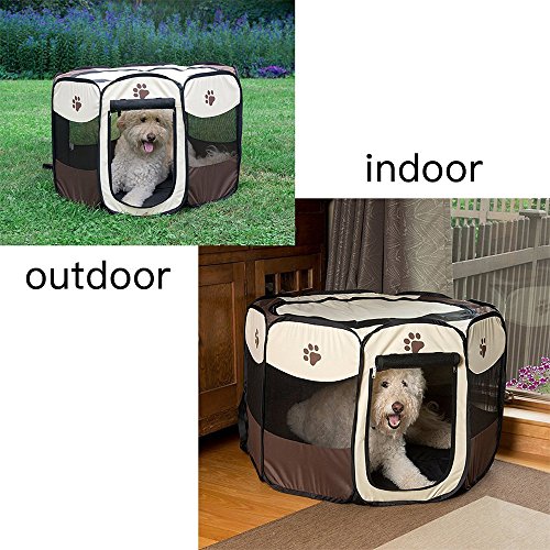 Bulz - Parque de juegos para mascotas, portátil, plegable, para perro, gato, cachorro, caseta de ejercicio interior, casa de lactancia para mascotas, cubierta de malla extraíble y plegable