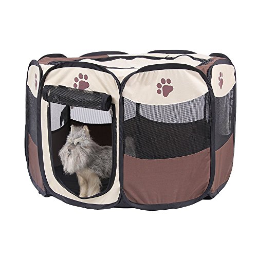 Bulz - Parque de juegos para mascotas, portátil, plegable, para perro, gato, cachorro, caseta de ejercicio interior, casa de lactancia para mascotas, cubierta de malla extraíble y plegable