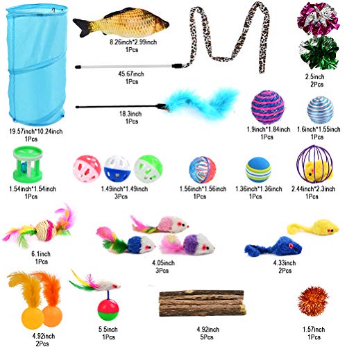 BUYGOO 31PCS Juguetes Interactivos para Gatos, Varita de Plumas, Pez Ratón y Bolas de Gato