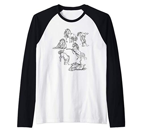 Caballos bocetos country ranch girl equine lover Camiseta Manga Raglan