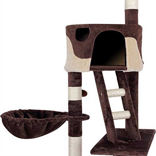 CADOCA@ Arbol rascador para gatos extra alto | Grandes plataformas | 2 cuevas | 2 nidos | 1 tubo | 2 escaleras | 2 pelotas | Color marrón