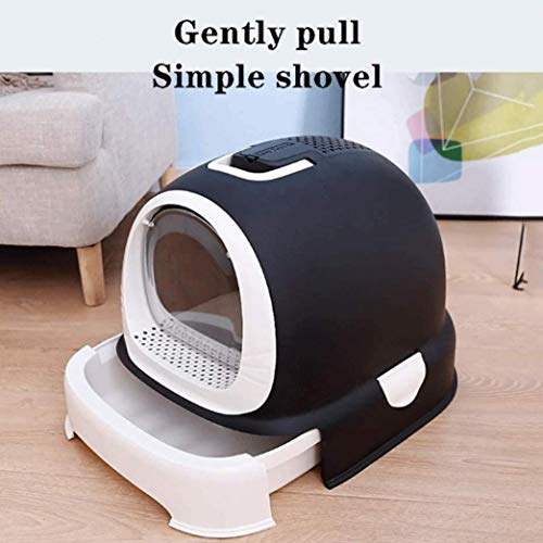 Caja De Arena Para Gatos Completamente Cerrada, Caja De Arena Para Gatos Grande Y Bonita Que Es Fácil De Limpiar E Inodoro Para Gatos Extraíble Y Resistente A Salpicaduras (52CMX42CMX40CM), Black