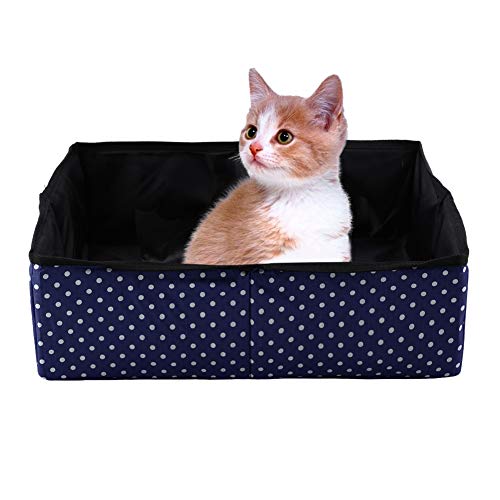 Caja de Arena para Gatos, Plegable portátil para Mascotas Caja de Arena para Mascotas Kitty Litter Pan Caja de Aseo para Gatos Cama para Mascotas Casa Nido para Uso en Viajes al Aire Libre(Azul)
