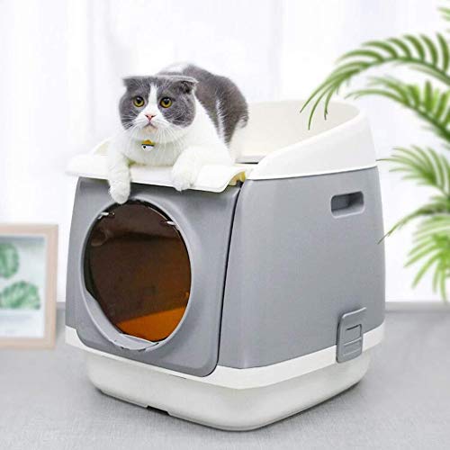 Cama de perro MGWA Caja De Arena for Gatos, Retrete Portátil Plegable for Mascotas, Caja De Arena Con Doble Puerta, Bandeja De Basura De Resina PP, Caja for Gatos Totalmente Cerrada Desodorizada, Lava
