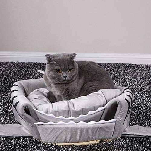Cama para gatos con forma de tiburón para gatos, gatitos, cachorros y perros pequeños lavable a máquina lugar de dormir cálido cómodo y cerrado para tus mascotas cariñosas Cesta para gatos hogareña