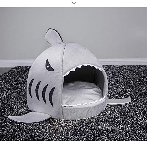 Cama para gatos con forma de tiburón para gatos, gatitos, cachorros y perros pequeños lavable a máquina lugar de dormir cálido cómodo y cerrado para tus mascotas cariñosas Cesta para gatos hogareña