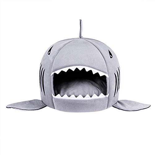 Cama para gatos con forma de tiburón para gatos, gatitos, cachorros y perros pequeños lavable a máquina lugar de dormir cálido cómodo y cerrado para tus mascotas cariñosas Cesta para gatos hogareña
