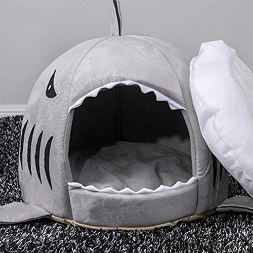 Cama para gatos con forma de tiburón para gatos, gatitos, cachorros y perros pequeños lavable a máquina lugar de dormir cálido cómodo y cerrado para tus mascotas cariñosas Cesta para gatos hogareña