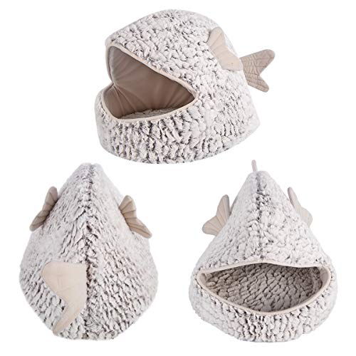 Cama para Mascotas Cálida Cueva con Forma de Pez Dorado a Prueba de Viento Casa Oculta para Perros Saco de Dormir para Gatos Y Perros Pequeños