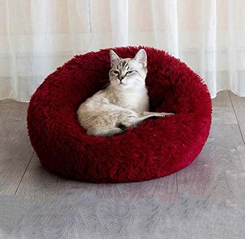 Cama redonda para perro, para cachorros, con base antideslizante, color rojo, 60 cm