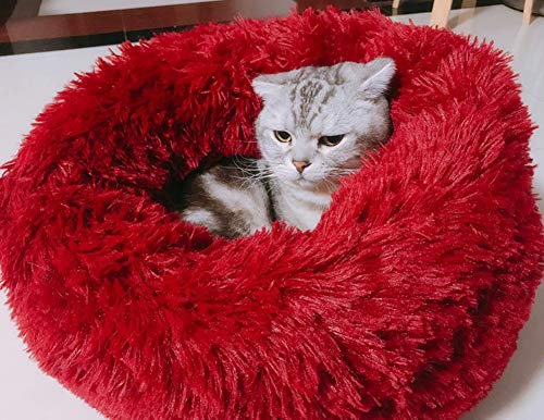Cama redonda para perro, para cachorros, con base antideslizante, color rojo, 60 cm