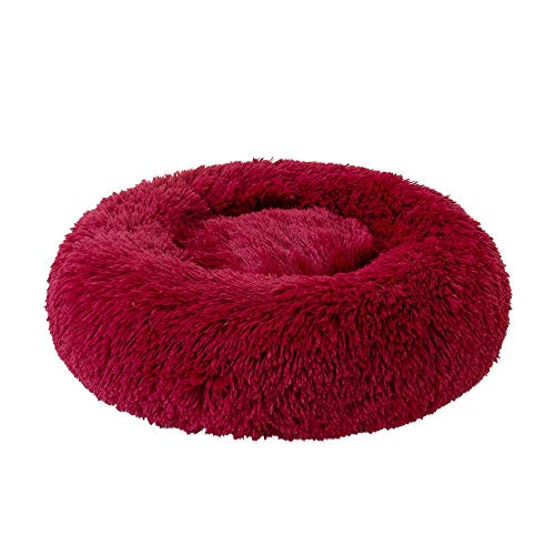 Cama redonda para perro, para cachorros, con base antideslizante, color rojo, 60 cm