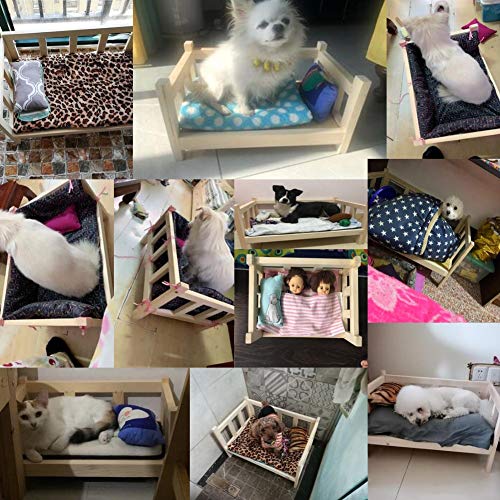 Camas para perros Cama para Perros de Madera con Colchón y Valla, para Perros Cachorros Uso en Interiores al Aire Libre, Comodidad Sofá de Cuna para Mascotas Resistente a la Carga