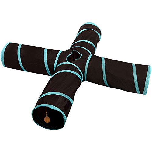 Canal De Túnel De Mascotas De Tres Vías Plegable Tienda De Campaña De Juguete De Alquiler Azul Y Negro De Cuatro Vías