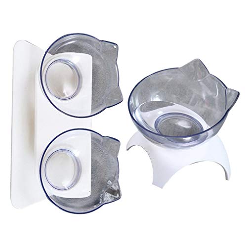 CandyTT Cuencos Transparentes para Gatos con Soporte, comedero para Mascotas, Juego de Cuencos Dobles para Comida, Gatos y Perros Ultra pequeños (Cuenco Doble Blanco)