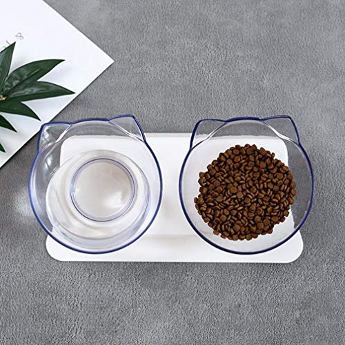 CandyTT Cuencos Transparentes para Gatos con Soporte, comedero para Mascotas, Juego de Cuencos Dobles para Comida, Gatos y Perros Ultra pequeños (Cuenco Doble Blanco)