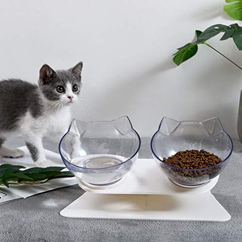 CandyTT Cuencos Transparentes para Gatos con Soporte, comedero para Mascotas, Juego de Cuencos Dobles para Comida, Gatos y Perros Ultra pequeños (Cuenco Doble Blanco)