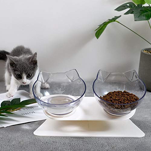 CandyTT Cuencos Transparentes para Gatos con Soporte, comedero para Mascotas, Juego de Cuencos Dobles para Comida, Gatos y Perros Ultra pequeños (Cuenco Doble Blanco)