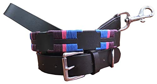 CARLOS DIAZ Set De Collar Y Correa para Perro Polo, Cuero Genuino Encerado Y Bordado S
