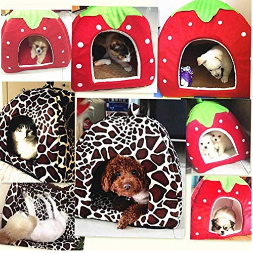 Carpa suave fresa leopardo animal doméstico del perro del gato de casa de la perrera perrito de invierno cálido colchón de cama animal cesta Cueva de Productos para Mascotas Suministros talla L rojo