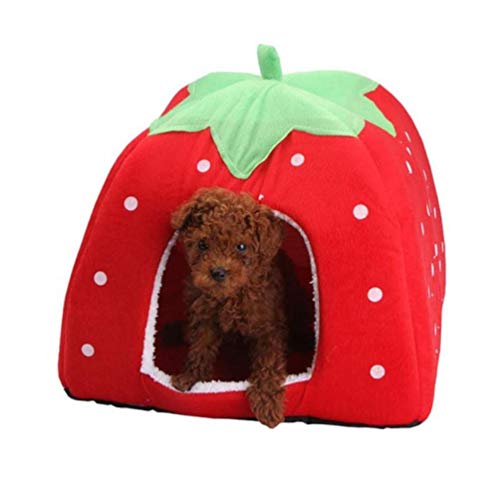 Carpa suave fresa leopardo animal doméstico del perro del gato de casa de la perrera perrito de invierno cálido colchón de cama animal cesta Cueva de Productos para Mascotas Suministros talla L rojo