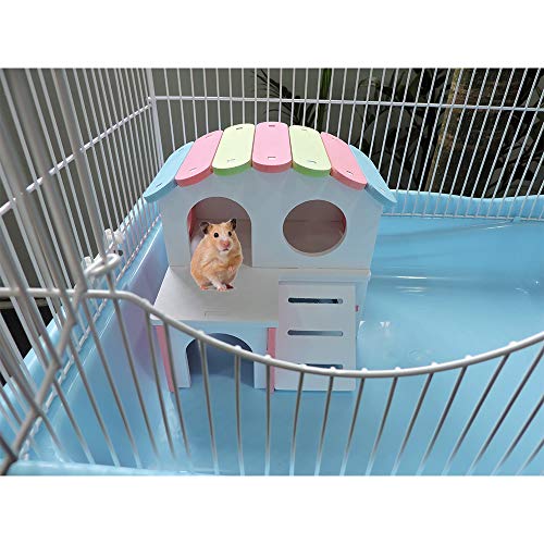 Casa de hámster Andiker para hámster o hámster con divertida escalera de escalada, juguete de ejercicio de dos capas para hámster enano, chinchilla, rata, ratón de carreras, ratón (rosa)