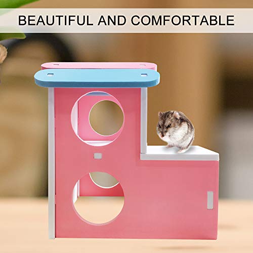 Casa de hámster Andiker para hámster o hámster con divertida escalera de escalada, juguete de ejercicio de dos capas para hámster enano, chinchilla, rata, ratón de carreras, ratón (rosa)