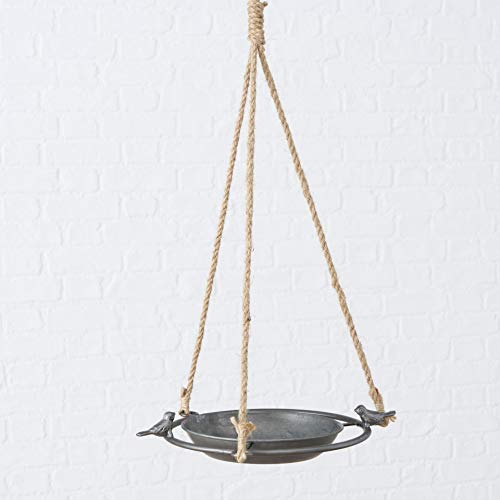 CasaJame Mobiliario Jardín Decoración Terraza Logia Fuente Baño Colgante Bebedero para Pájaros Aves Cuerda Zinc Gris Ø 25 cm